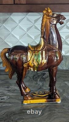 Tang-Style Chinese Ceramic Horse Amber Green Drip Glaze Statue 18 Heavy-Large
