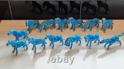 Thirteen Vintage Chinese Miniature Horse Figurines With Turquoise Glaze