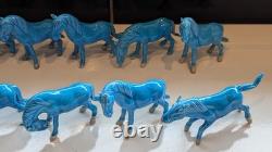 Thirteen Vintage Chinese Miniature Horse Figurines With Turquoise Glaze