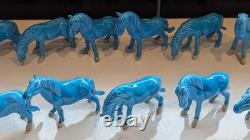 Thirteen Vintage Chinese Miniature Horse Figurines With Turquoise Glaze