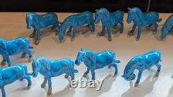 Thirteen Vintage Chinese Miniature Horse Figurines With Turquoise Glaze