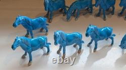 Thirteen Vintage Chinese Miniature Horse Figurines With Turquoise Glaze