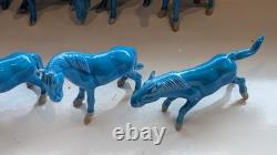 Thirteen Vintage Chinese Miniature Horse Figurines With Turquoise Glaze