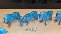 Thirteen Vintage Chinese Miniature Horse Figurines With Turquoise Glaze