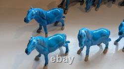 Thirteen Vintage Chinese Miniature Horse Figurines With Turquoise Glaze