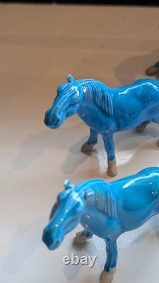 Thirteen Vintage Chinese Miniature Horse Figurines With Turquoise Glaze