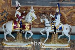 Two Vtg German Scheibe Alsbach Porcelain Napoleon Garde Imperiale Horse Statues