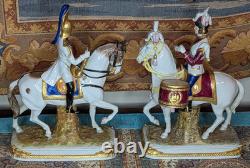 Two Vtg German Scheibe Alsbach Porcelain Napoleon Garde Imperiale Horse Statues