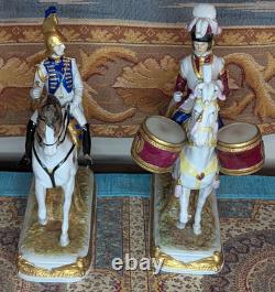 Two Vtg German Scheibe Alsbach Porcelain Napoleon Garde Imperiale Horse Statues