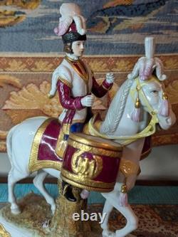 Two Vtg German Scheibe Alsbach Porcelain Napoleon Garde Imperiale Horse Statues