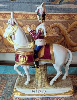 Two Vtg German Scheibe Alsbach Porcelain Napoleon Garde Imperiale Horse Statues