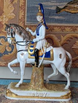Two Vtg German Scheibe Alsbach Porcelain Napoleon Garde Imperiale Horse Statues