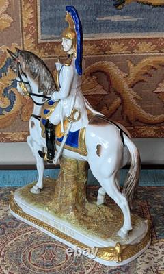 Two Vtg German Scheibe Alsbach Porcelain Napoleon Garde Imperiale Horse Statues