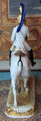 Two Vtg German Scheibe Alsbach Porcelain Napoleon Garde Imperiale Horse Statues