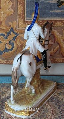 Two Vtg German Scheibe Alsbach Porcelain Napoleon Garde Imperiale Horse Statues