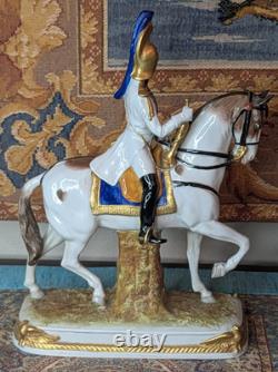 Two Vtg German Scheibe Alsbach Porcelain Napoleon Garde Imperiale Horse Statues