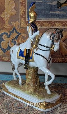 Two Vtg German Scheibe Alsbach Porcelain Napoleon Garde Imperiale Horse Statues