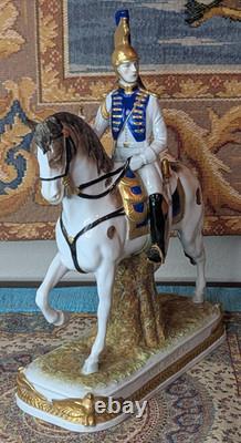 Two Vtg German Scheibe Alsbach Porcelain Napoleon Garde Imperiale Horse Statues