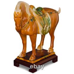 US SELLER Tang Dynasty Tri-Color Glazed Ceramic Chinese Bay Horse Statue