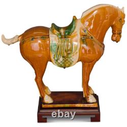 US SELLER Tang Dynasty Tri-Color Glazed Ceramic Chinese Bay Horse Statue