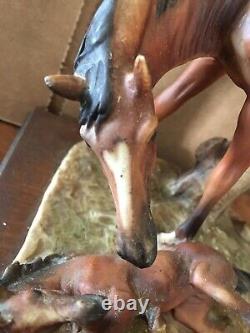 VINTAGE G. ARMANI PORCELAIN FIGURE HORSE And Colt Made In Italy