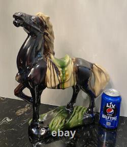 VINTAGE Large Horse Jogging Figurine Porcelain Lustrous Marked 14.5x 12.5