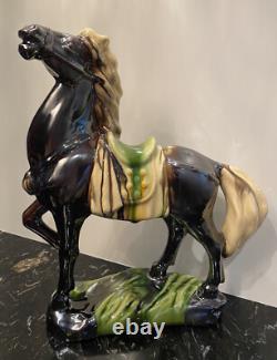 VINTAGE Large Horse Jogging Figurine Porcelain Lustrous Marked 14.5x 12.5