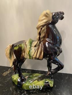VINTAGE Large Horse Jogging Figurine Porcelain Lustrous Marked 14.5x 12.5