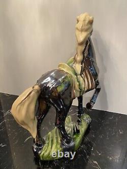 VINTAGE Large Horse Jogging Figurine Porcelain Lustrous Marked 14.5x 12.5