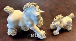 VINTAGE SPAGHETTI HORSE PONY PAIR OF FIGURINES 1950s WHITE With GOLD HAIR & ROSES