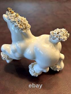 VINTAGE SPAGHETTI HORSE PONY PAIR OF FIGURINES 1950s WHITE With GOLD HAIR & ROSES