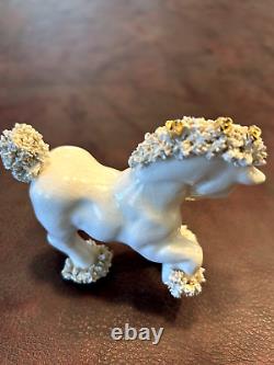 VINTAGE SPAGHETTI HORSE PONY PAIR OF FIGURINES 1950s WHITE With GOLD HAIR & ROSES