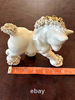 VINTAGE SPAGHETTI HORSE PONY PAIR OF FIGURINES 1950s WHITE With GOLD HAIR & ROSES