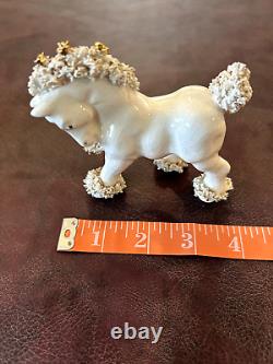 VINTAGE SPAGHETTI HORSE PONY PAIR OF FIGURINES 1950s WHITE With GOLD HAIR & ROSES