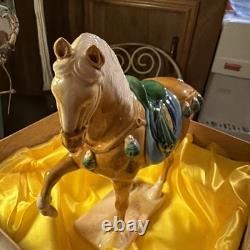 VINTAGE TANG DYNASTY WAR HORSE FIGURINE GLAZED CERAMIC CHINA STATUE In Orig box