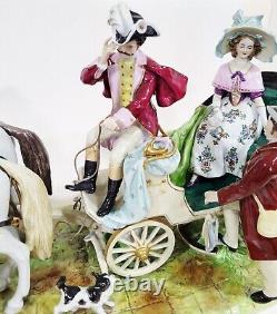 VINTAGE X-Large GERMAN 20th C SCHEIBE ALSBACH PORCELAIN GROUPING Coach & Horses