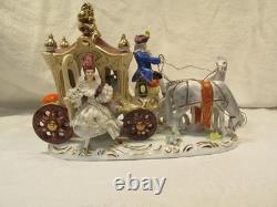 VNT Dresden Figurine Cinderella Horse Drawn Carriage with Driver & 2 Passengers
