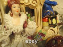VNT Dresden Figurine Cinderella Horse Drawn Carriage with Driver & 2 Passengers