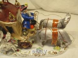 VNT Dresden Figurine Cinderella Horse Drawn Carriage with Driver & 2 Passengers