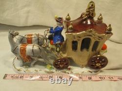 VNT Dresden Figurine Cinderella Horse Drawn Carriage with Driver & 2 Passengers