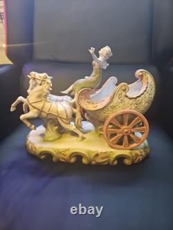 VTG 1940s Andrea By Sadek Porcelain Chariot Woman Horses Occupied Japan Figurine