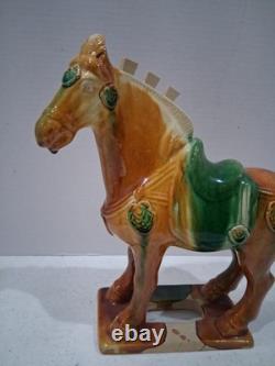 VTG 1980's Tang Dynasty Handpainted Sancai Drip Glaze Ceramic War Horse Figurine