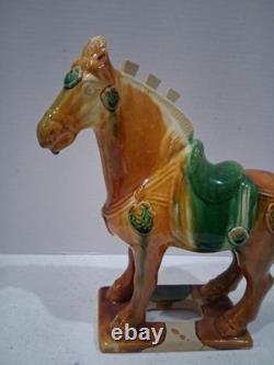 VTG 1980's Tang Dynasty Handpainted Sancai Drip Glaze Ceramic War Horse Figurine