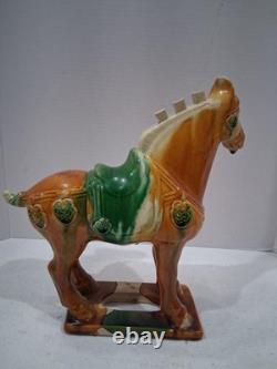 VTG 1980's Tang Dynasty Handpainted Sancai Drip Glaze Ceramic War Horse Figurine