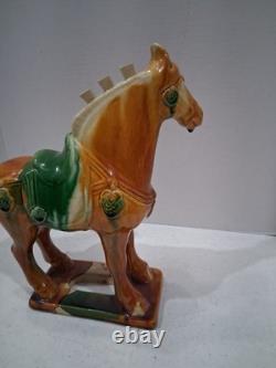 VTG 1980's Tang Dynasty Handpainted Sancai Drip Glaze Ceramic War Horse Figurine