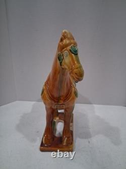 VTG 1980's Tang Dynasty Handpainted Sancai Drip Glaze Ceramic War Horse Figurine