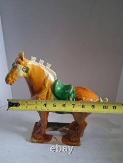 VTG 1980's Tang Dynasty Handpainted Sancai Drip Glaze Ceramic War Horse Figurine