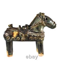 VTG Chinese Glazed Ceramic Horse Figurine Majolica Drip Glaze 10.5