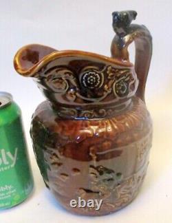 VTG MAJOLICA PITCHER Arthur WOOD ENGLAND HORSE Relief Pottery