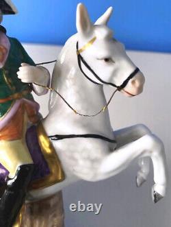 VTG RARE VOLKSTEDT PORCELAIN FIGURINE-MAN ON HORSE withHORN-MARK 1762-HAND #'d-EUC